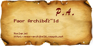 Paor Archibáld névjegykártya